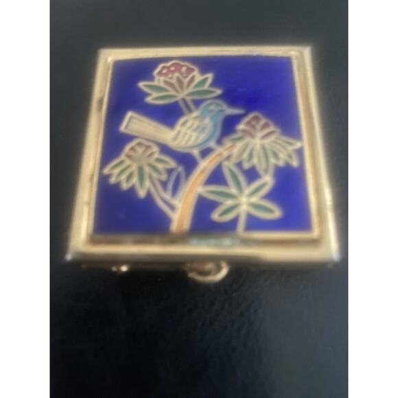 Vintage Cloisonné Enamel Mirrored Trinket Pill Box - Picture 1 of 4